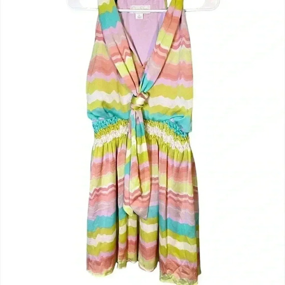 Jessica Simpson Y2K Chiffon Colorful Striped Halter Dress - Picture 2 of 7